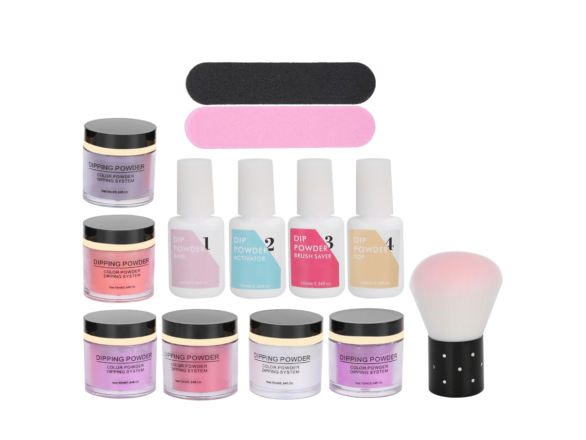 Kit De Polvo Para Inmersión De Uñas Con Base, Capa Superior, Pincel Y Herramientas De Manicura K1213