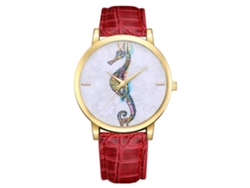 Reloj De Cuarzo Con Diseño Animal Moda Para Mujer Pulsera Ajustable Rojo