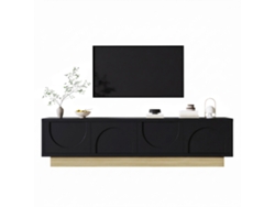 Mueble Tv 175 Cm - Diseño Curvo Con Veta Madera Y Gestión De Cables - Negro
