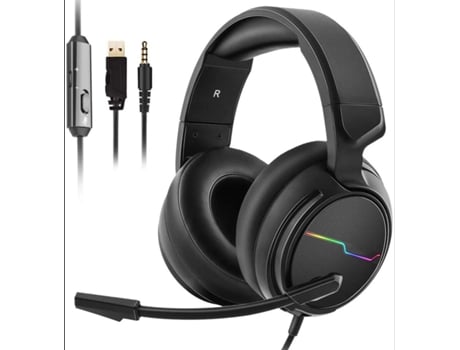 Auriculares estéreo para juegos - Auriculares supraaurales con micrófono con cancelación de ruido - Orejeras suaves con luz LED para PC, portátiles...