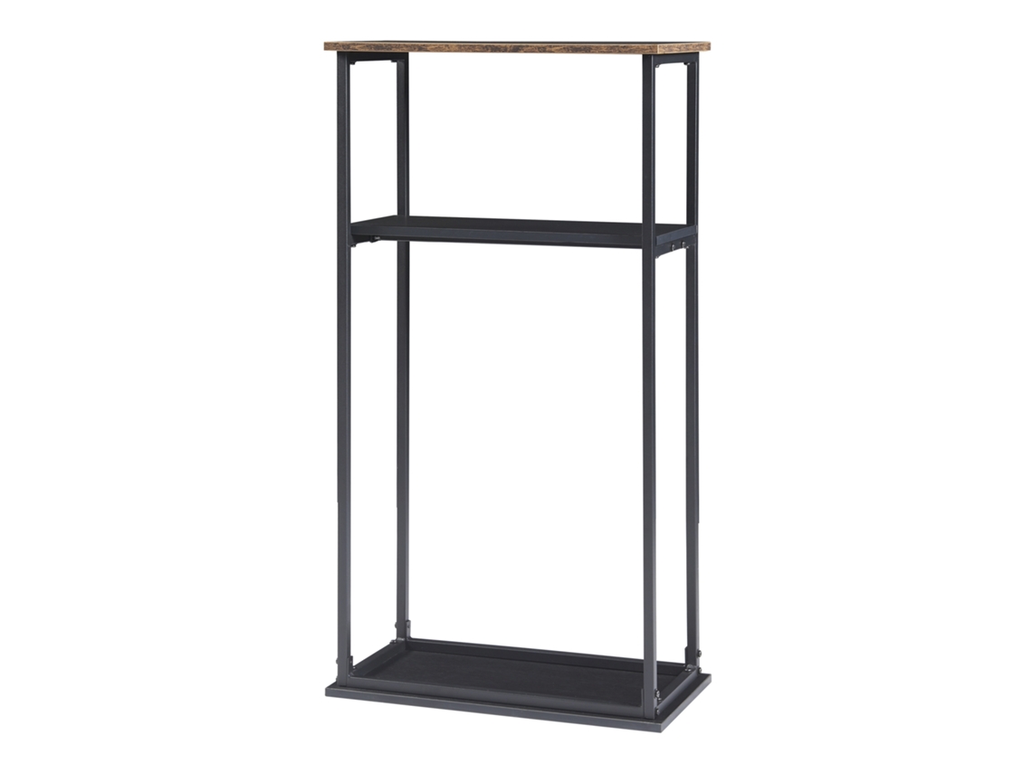 Soporte para leña Turku con 2 estantes acero y aglomerado 112 x 60 x 30 cm - Negro Efecto madera oscura [EN.CASA]