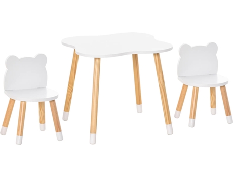 Conjunto Infantil Homcom 312043 blanco mdf 56x56x50 cm de mesa y 2 sillas madera muebles para sala juegos 28x25x46