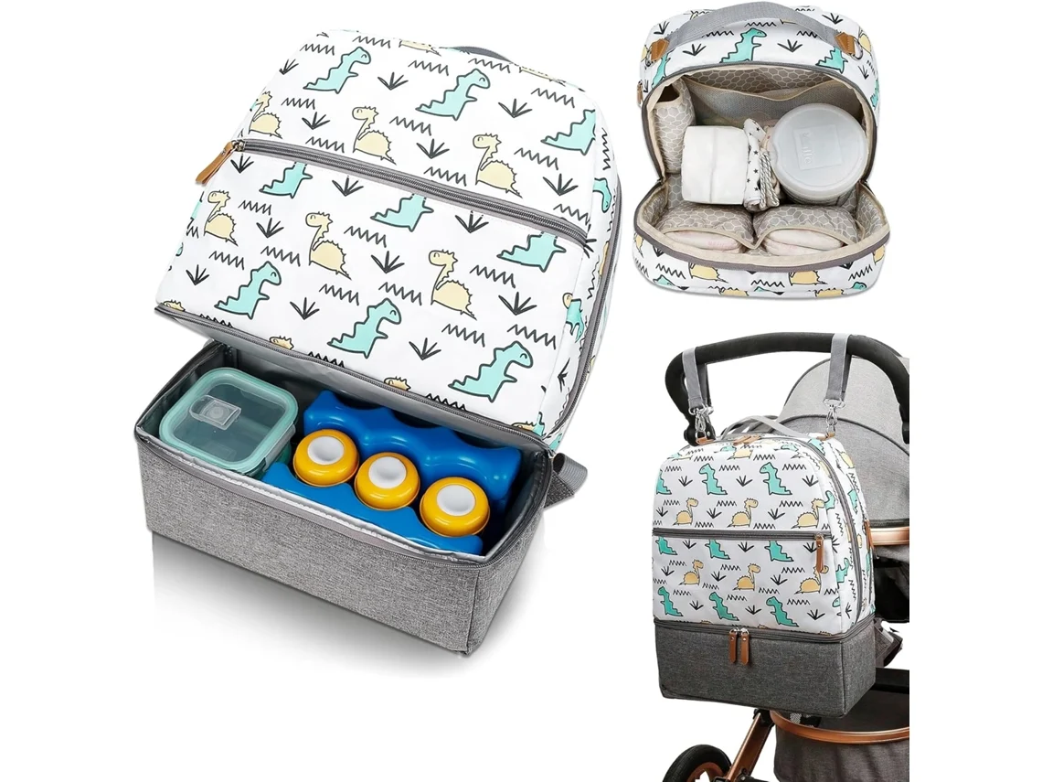 Mochila Porta-fraldas Para Bebé - Bolsa Multifuncional Impermeável Para Bebé Com Bolso Térmico Branco