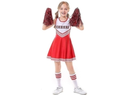 Traje De Cheerleader Para Niñas 3-10 Años Con Pompones Rojo Polyester Para Juegos Deportivos Escolares 150cm Rojo