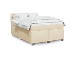 Cama Box Spring Con Colchón Tela Color Crema 140x200 Cm
