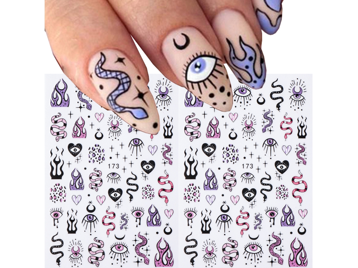Kit de 2 pegatinas 3D para uñas con diseño de mal de ojo, decoración de uñas para verano.