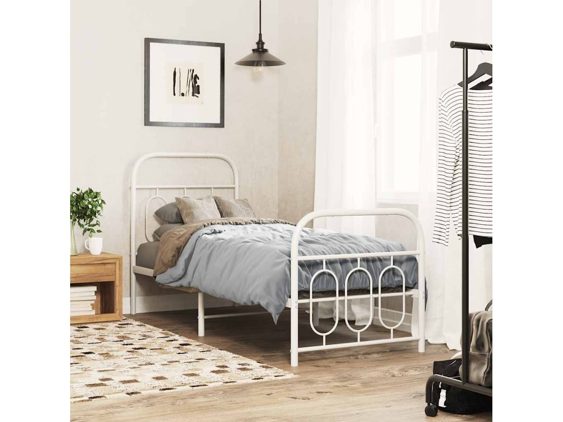 Estructura Cama Sin Colchón Con Estribo Metal Blanco 75x190 Cm