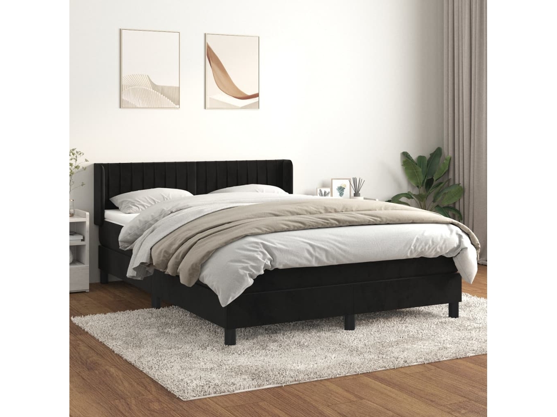 Cama Box Spring Con Colchón Terciopelo Negro 140x190 Cm