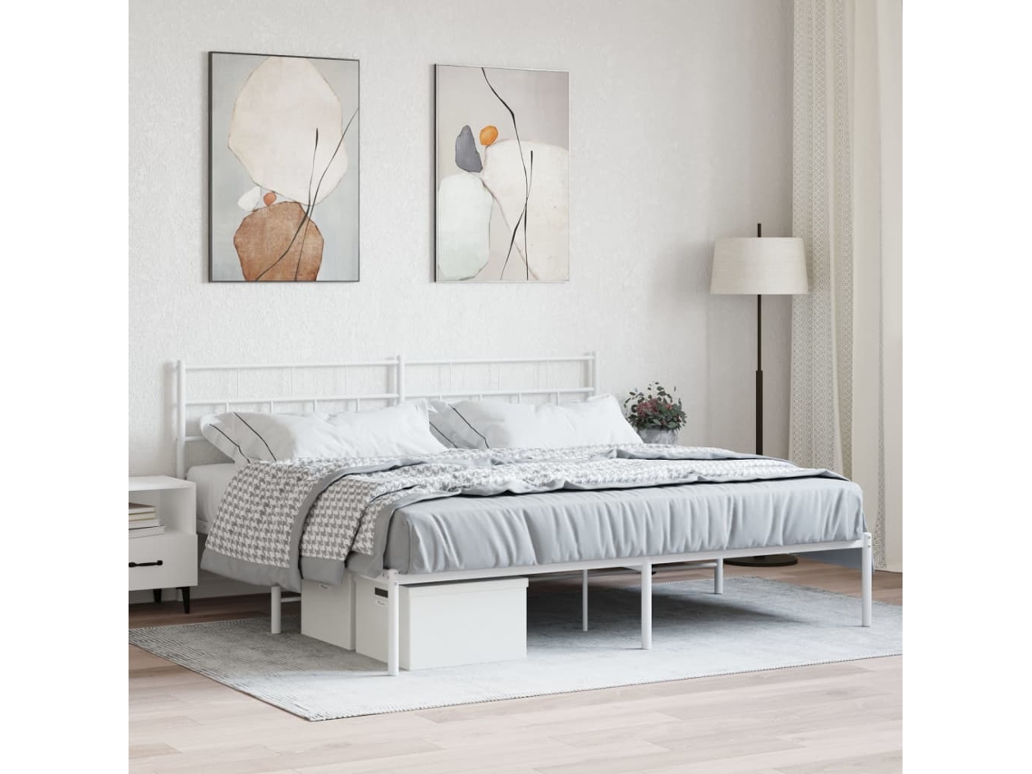 Estructura Cama Sin Colchón Con Cabecero Metal Blanco 180x200cm