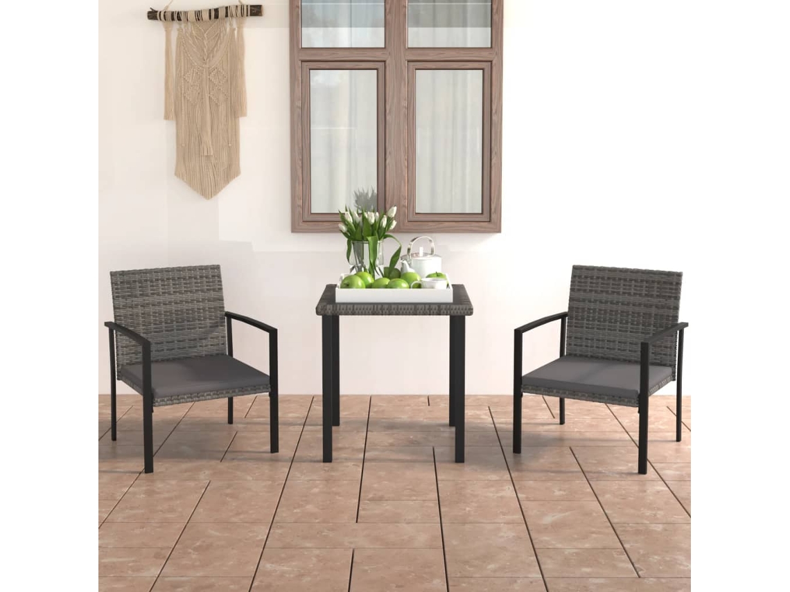 Juego de comedor de jardín de 3 piezas en mimbre sintético gris, Dkd Home Decor