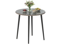 Mesa De Jardín, Cristal Templado, Borde De Ratán, Acero, 80x80x74cm, Gris.