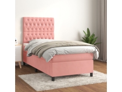 Cama Box Spring Con Colchón Terciopelo Rosa 90x190 Cm