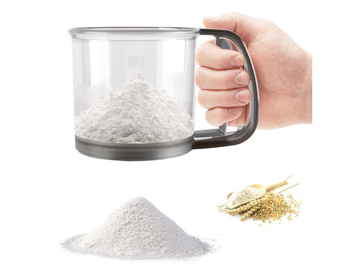 Omni-cernidor De Harina De Acero Inoxidable Manual Con Mango Ergonómico Y Escala Medidora 250g