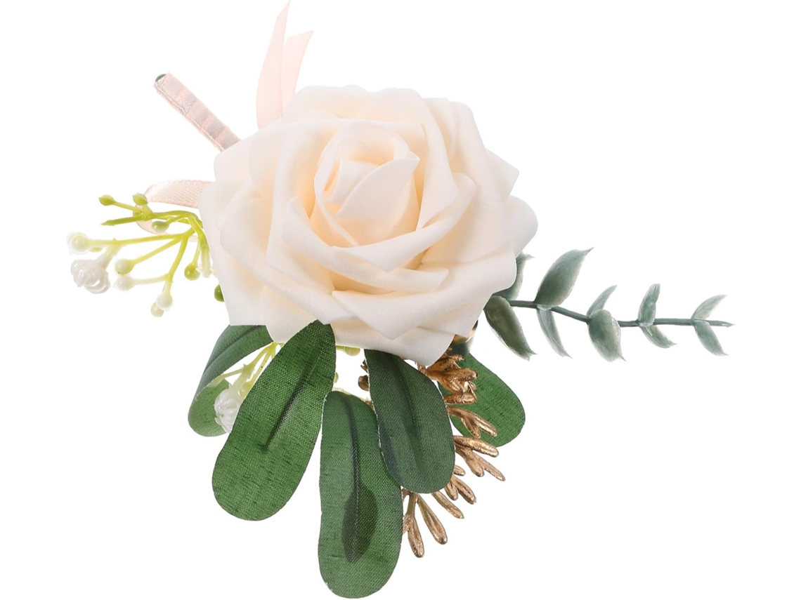 Boutonnière De Boda Para Hombre En Tela Beige Con Estampado De Rosas Artificiales, Delicada Decoración Para