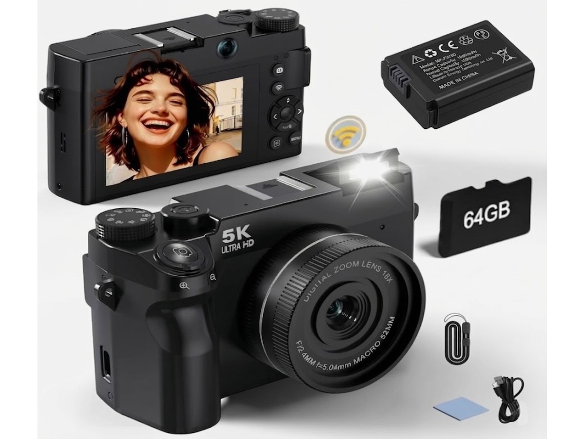 Cámara Fotográfica 5k De 64 Gb Con Enfoque Automático Integrado Y Zoom 18x (negra)