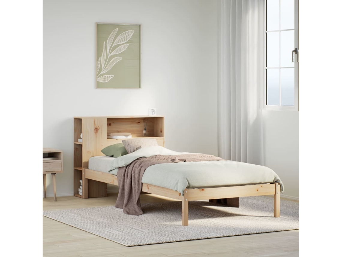 Cama Con Estantería Sin Colchón Madera Maciza De Pino 75x190 Cm