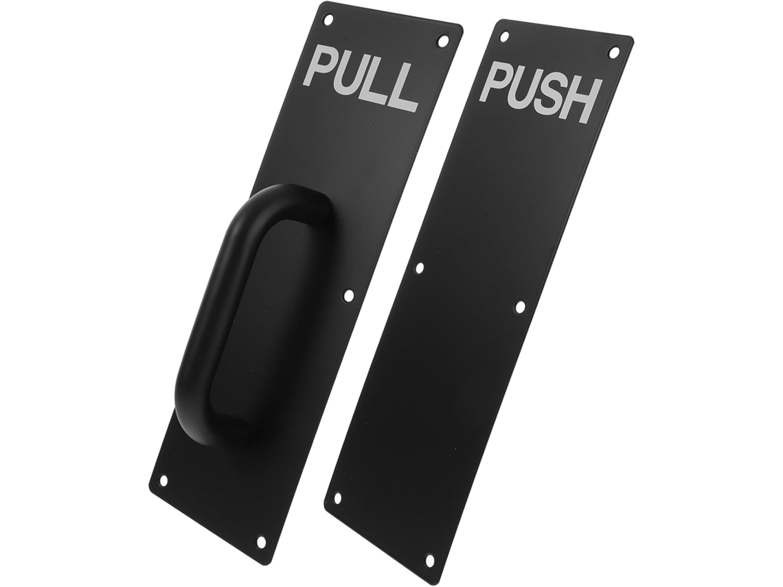 2 Piezas De Puerta De Acero Inoxidable Con Manija Negra Y Mecanismo Innovador De Empuje Y Tracción.