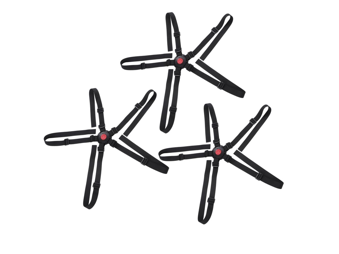 Arnés de seguridad universal ajustable de 5 puntos para trona, de nailon, color negro y morado.