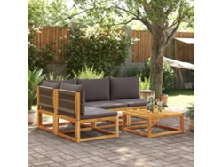 Conjunto de sofá de jardín con cojines de madera maciza de acacia, Dkd Home Decor