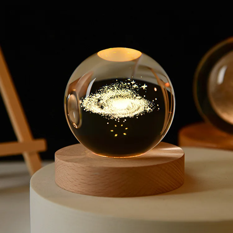(60 Mm Galaxia) Adorno De Bola De Cristal Esfera Astronómica Galáctica Grabada Con Láser 3d Con Base