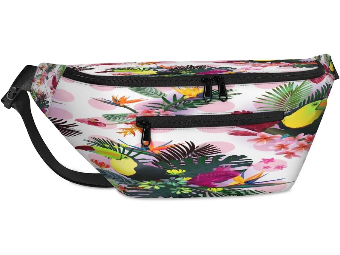 Bolso de hombro unisex con estampado floral y de tucanes, 38 x 25 x 9 x 19 cm, impermeable.