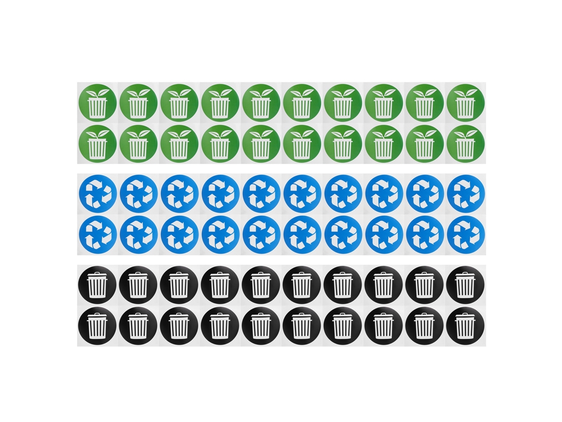 60 Pegatinas De Reciclaje Para Cubos De Basura - Pvc, 10 Cm, Verde/azul/negro - Organiza Tu Espacio