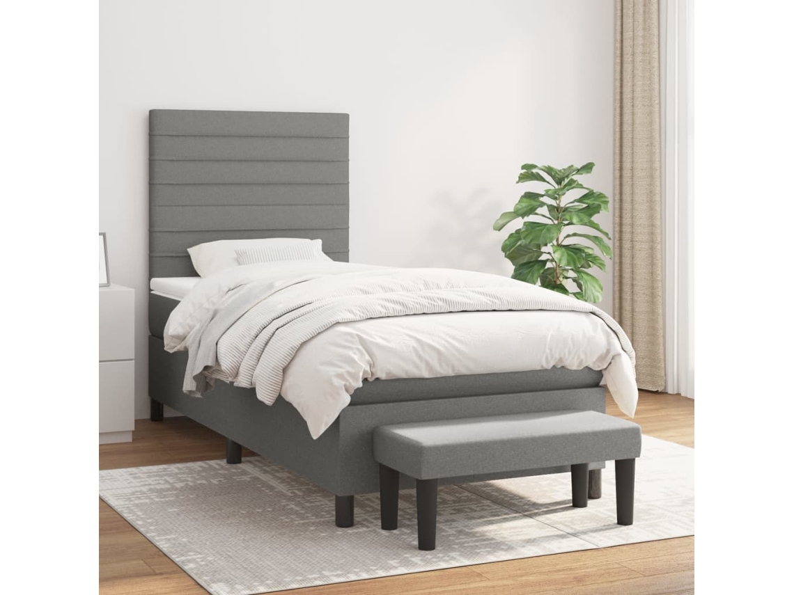 Cama Box Spring Con Colchón Tela Gris Oscuro 90x200 Cm
