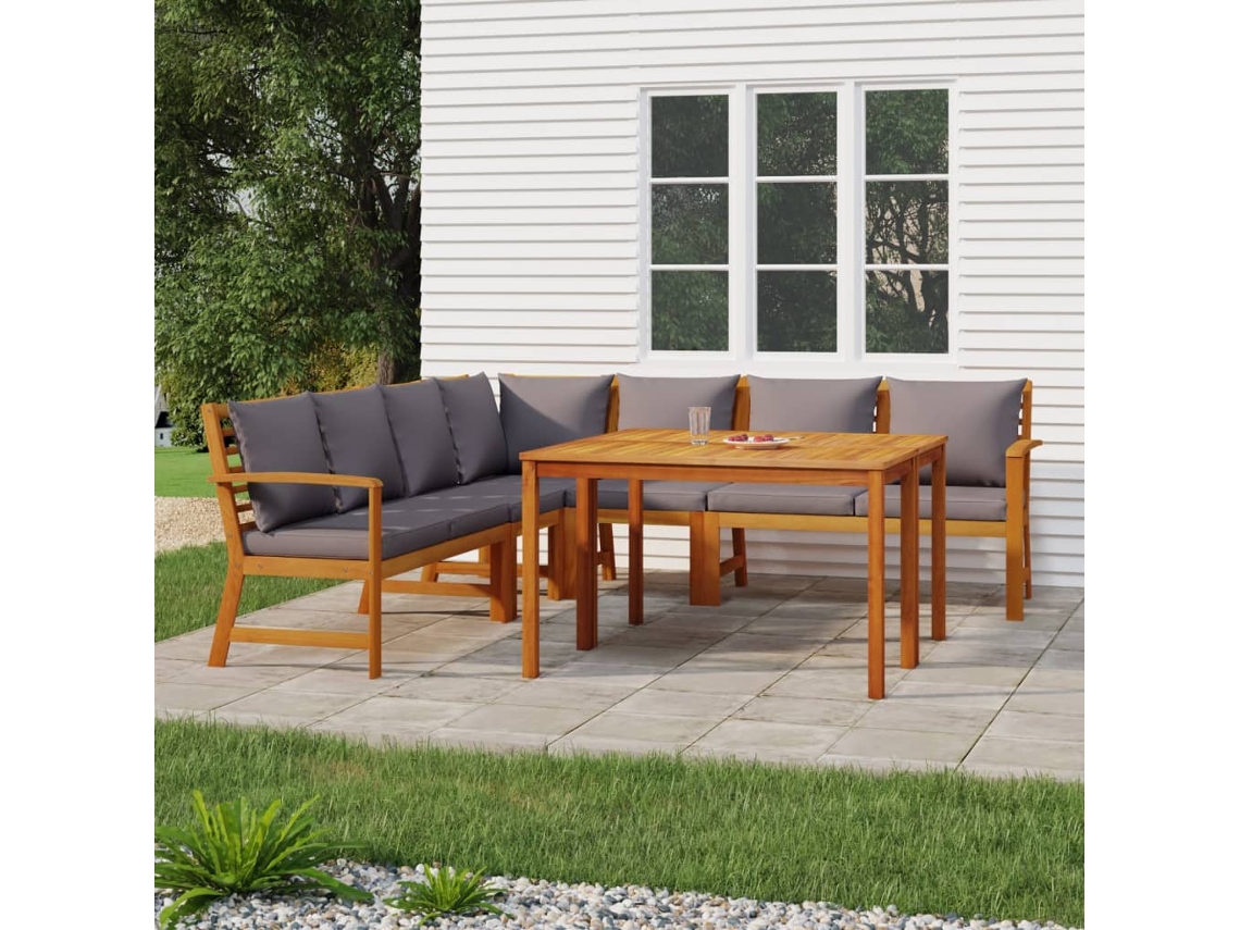 Juego de comedor de jardín de 7 piezas con cojines de acacia maciza DKD Home Decor