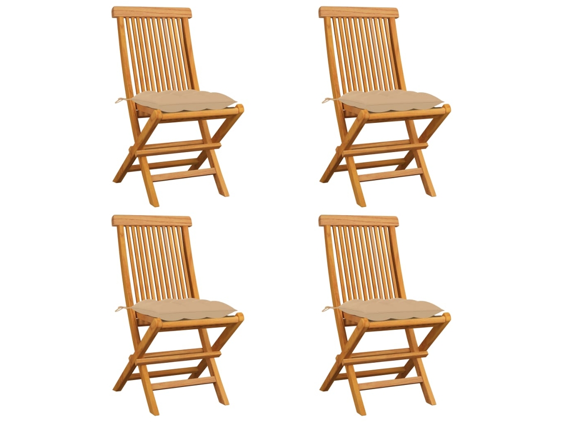 Sillas de jardín con cojines beige, 4 piezas, teca maciza, DKD Home Decor
