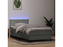 Cama Box Spring Con Colchón Terciopelo Gris Claro 80x220 Cm