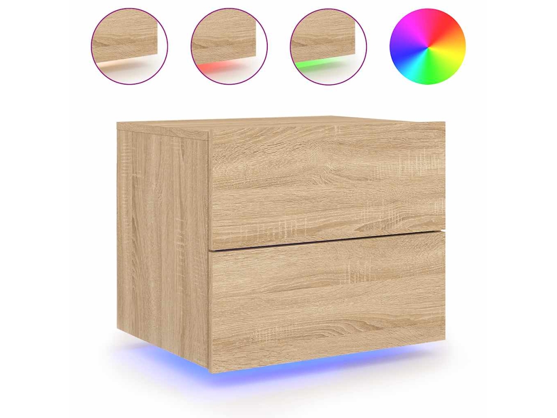 Mesita de noche de pared con luces LED, Roble Sonoma, MAISON EXCLUSIVE