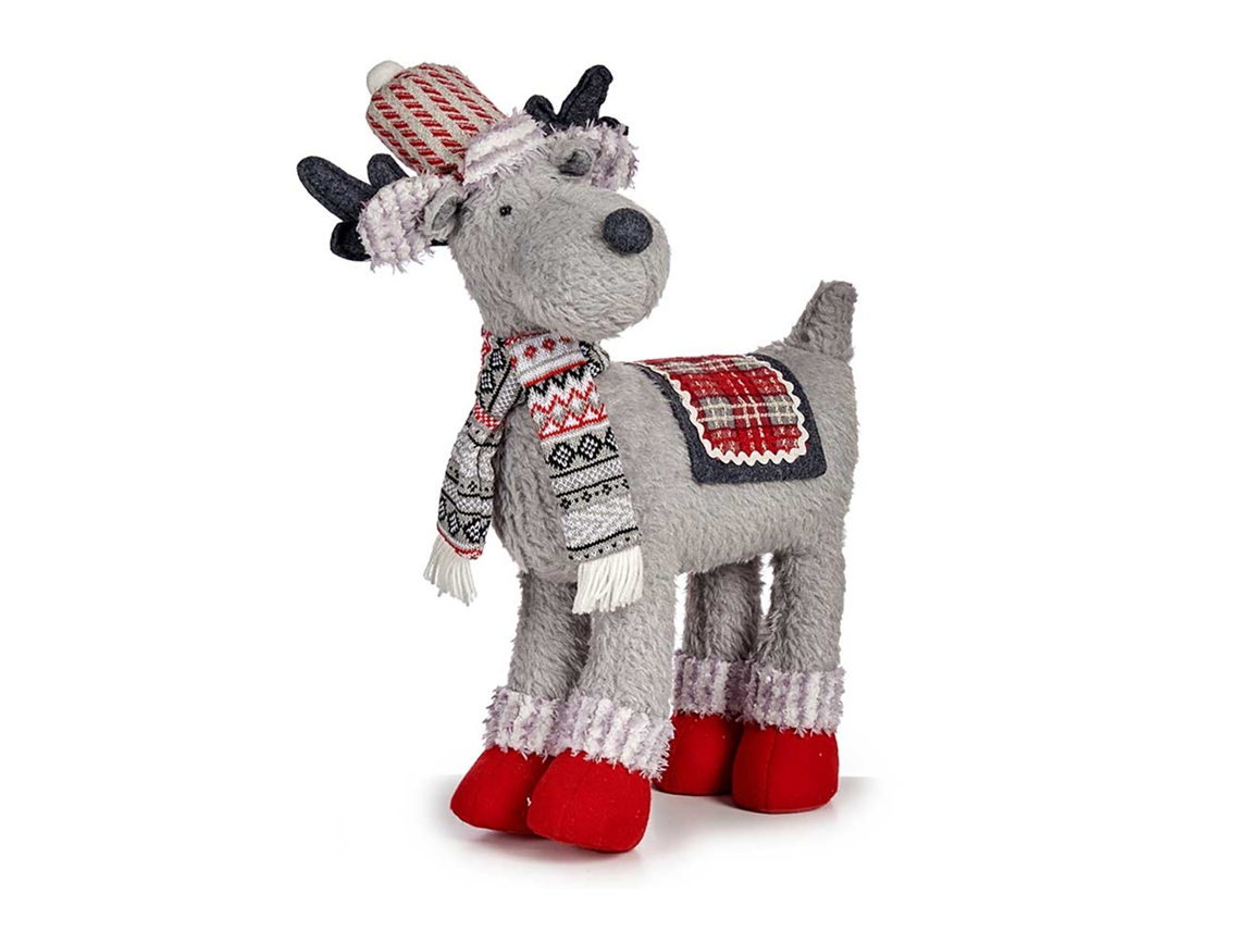 Figura navideña de tela. Diseño de reno con bufanda.