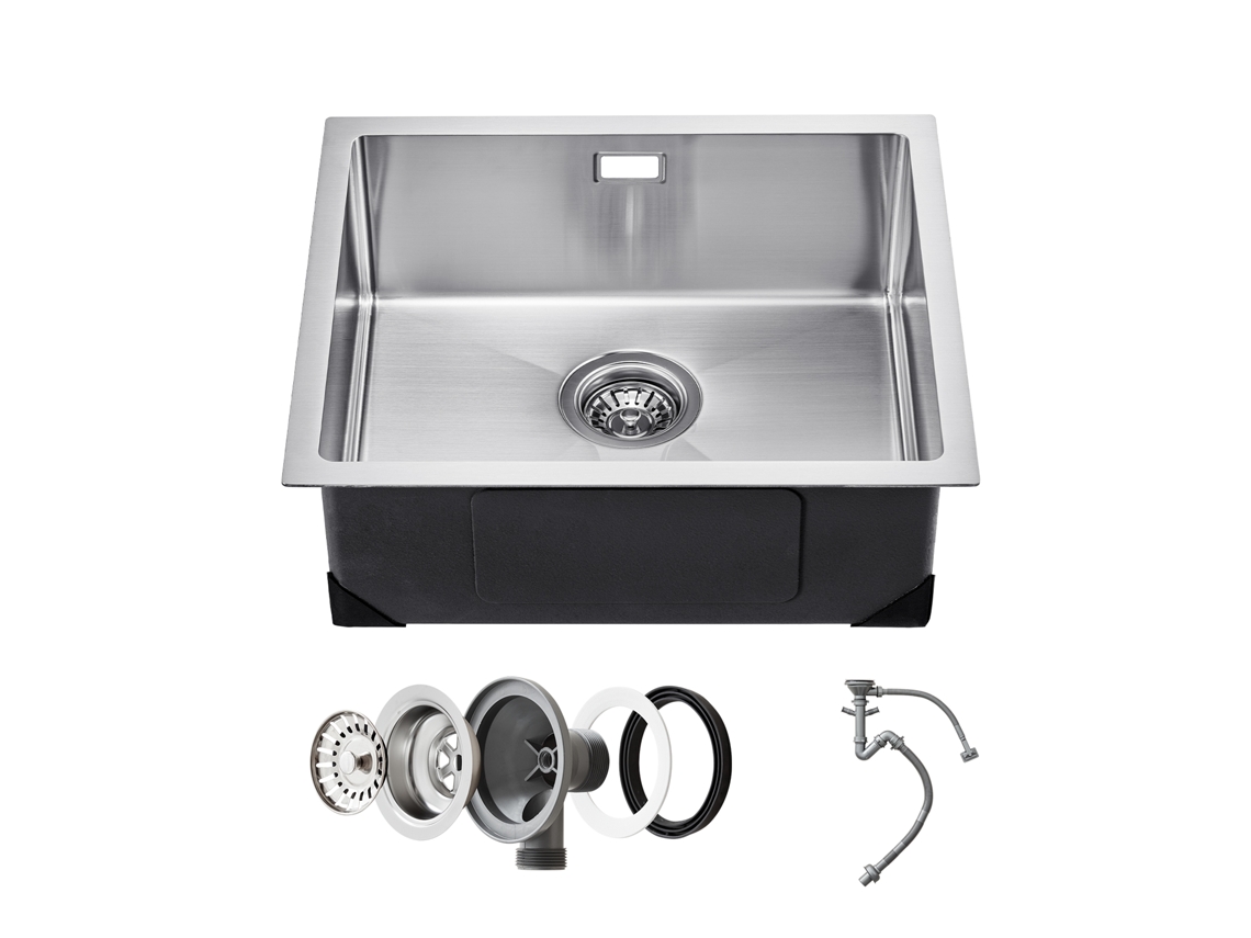 Fregadero de cocina Succebuy de un seno para encimera, 500 x 430 x 190 mm, plateado