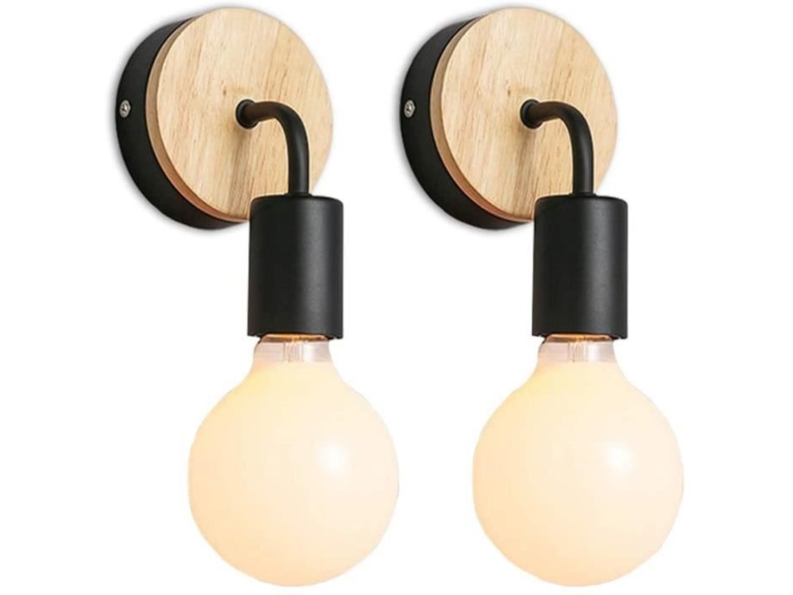 Juego de 2 apliques de pared para interiores de metal y madera, E27, para dormitorio y baño, 415 (negro)