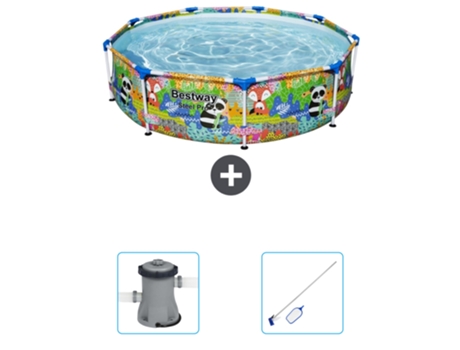 Piscina BESTWAY Round Steel Pro - 274 x 66 cm - Animal print - Incluida Bomba - kit de limpieza