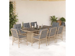 Conjunto de comedor de jardín de 9 piezas con cojines en mimbre beige mixto DKD Home Decor