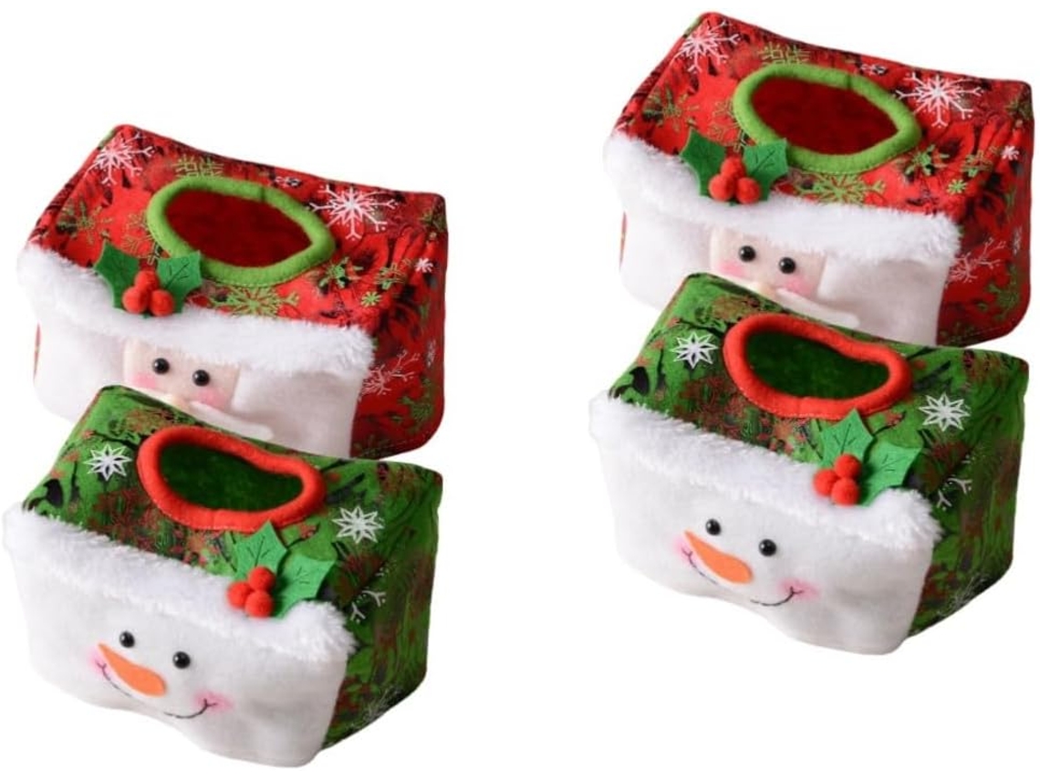 Juego de 4 fundas para cajas de pañuelos en rojo y verde, decoraciones multifuncionales.