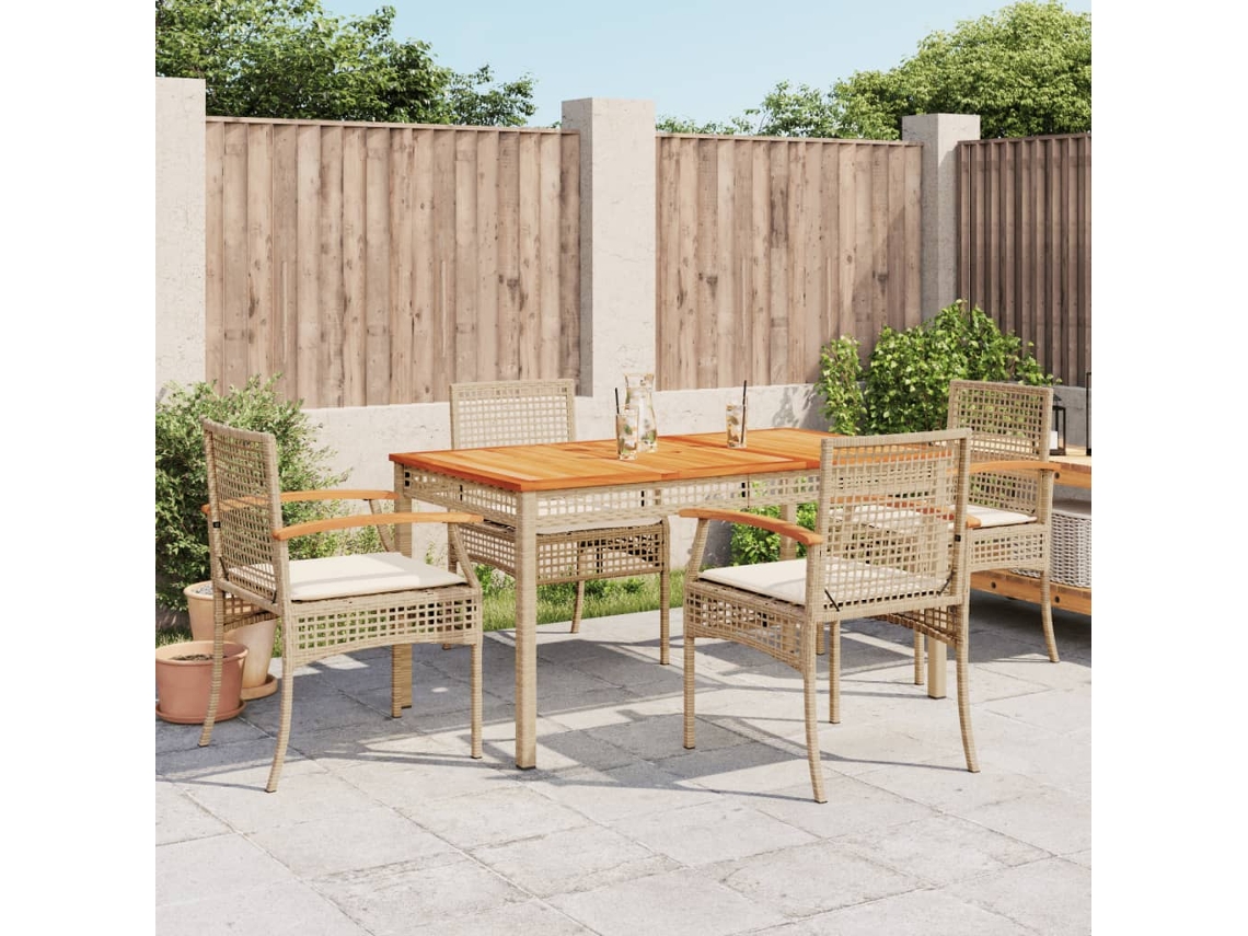 Juego de comedor de jardín de 5 piezas con cojines, mimbre sintético beige, Dkd Home Decor