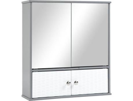 Kleankin Armario De baño con espejo mueble colgante aseo 4 puertas y 3 estantes interiores 55x175x60 cm 55x17.5x60
