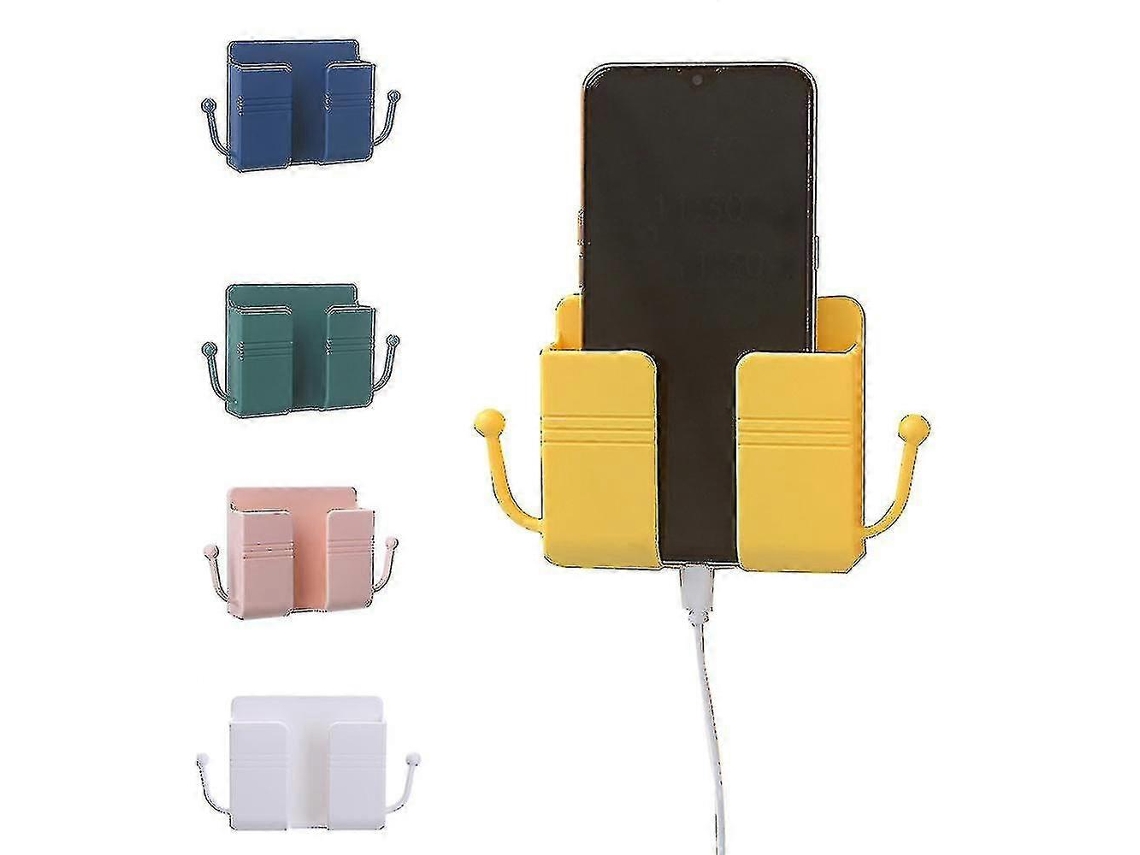 Soporte para cargador de teléfono móvil y mando a distancia con ganchos de pared, organizador para cocina y hogar, ABS duradero, amarillo.