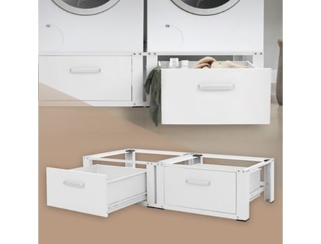 Pedestal Doble para Lavadora o Secadora Blanco 128 x 53.5 x 31.5 cm de Acero