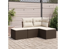 Conjunto de sofá de jardín de 4 piezas con cojines de ratán marrón Lovely Home