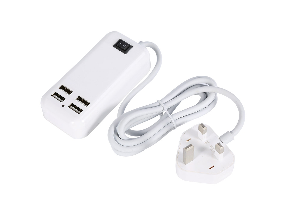 Cargador (4 Puertos Usb Con Interruptor) Enchufe Uk 15w 3a Para Iphone 5 6 7 Ipad