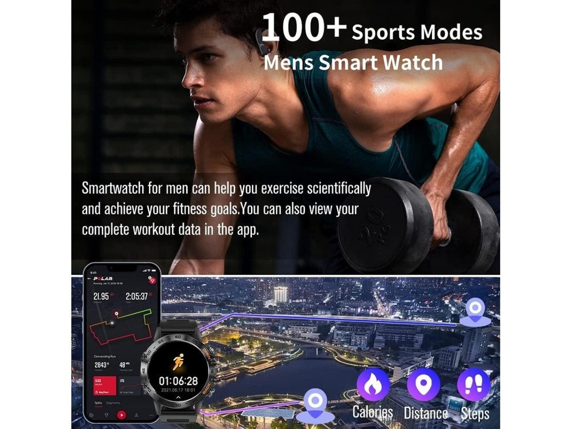 Reloj inteligente Bestvite para hombre con pantalla táctil de 1,39 pulgadas, 100 modos deportivos, batería de 400 mAh, respuesta y realización de llamadas.