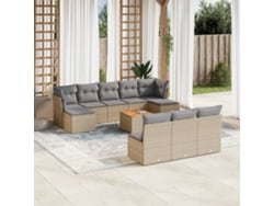 Conjunto de sofá de jardín de 11 piezas con cojines, mimbre sintético beige, DKD Home Decor