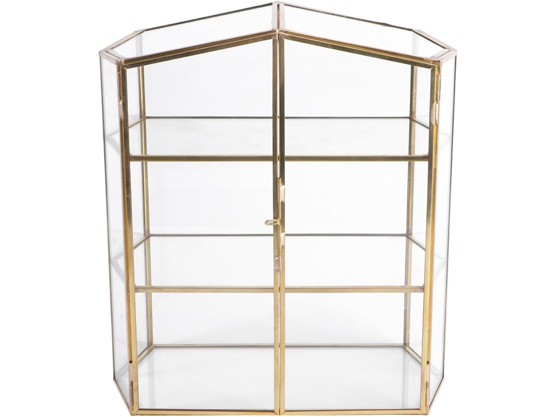Joyero De Cristal De 3 Niveles Con Marco De Metal Dorado, Práctico Organizador Para Joyas Y Cosméticos.