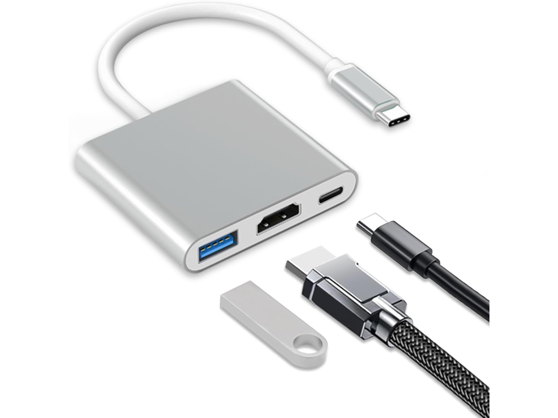 Adaptador USB-C a HDMI 3 en 1 - Cable Lightning para TV - HDMI 4K, USB-A 3.0 - Plug and Play