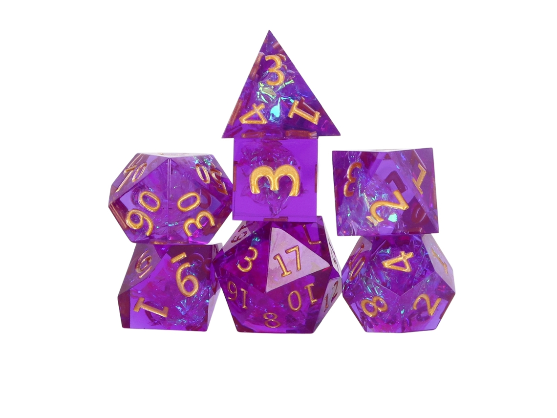 -set De 7 Dados Poliédricos De Resina Púrpura Con Números Dorados Para Juegos De Mesa Y Rpg Exquisitamente Pulidos
