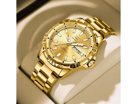 VEANXIN Reloj de Cuarzo para Hombre Esfera Grande Acero Inoxidable Fecha de Mano Reloj Luminoso Impermeable para Hombre(oro)
