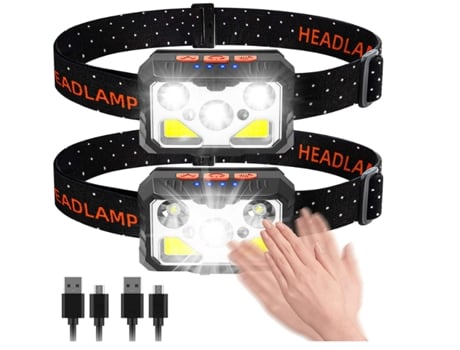 Linterna frontal, linterna frontal recargable USB, Chronos Lantern-0036 Super brillante 1500 lúmenes 5 LED recargable impermeable (negro) YIZHOOD